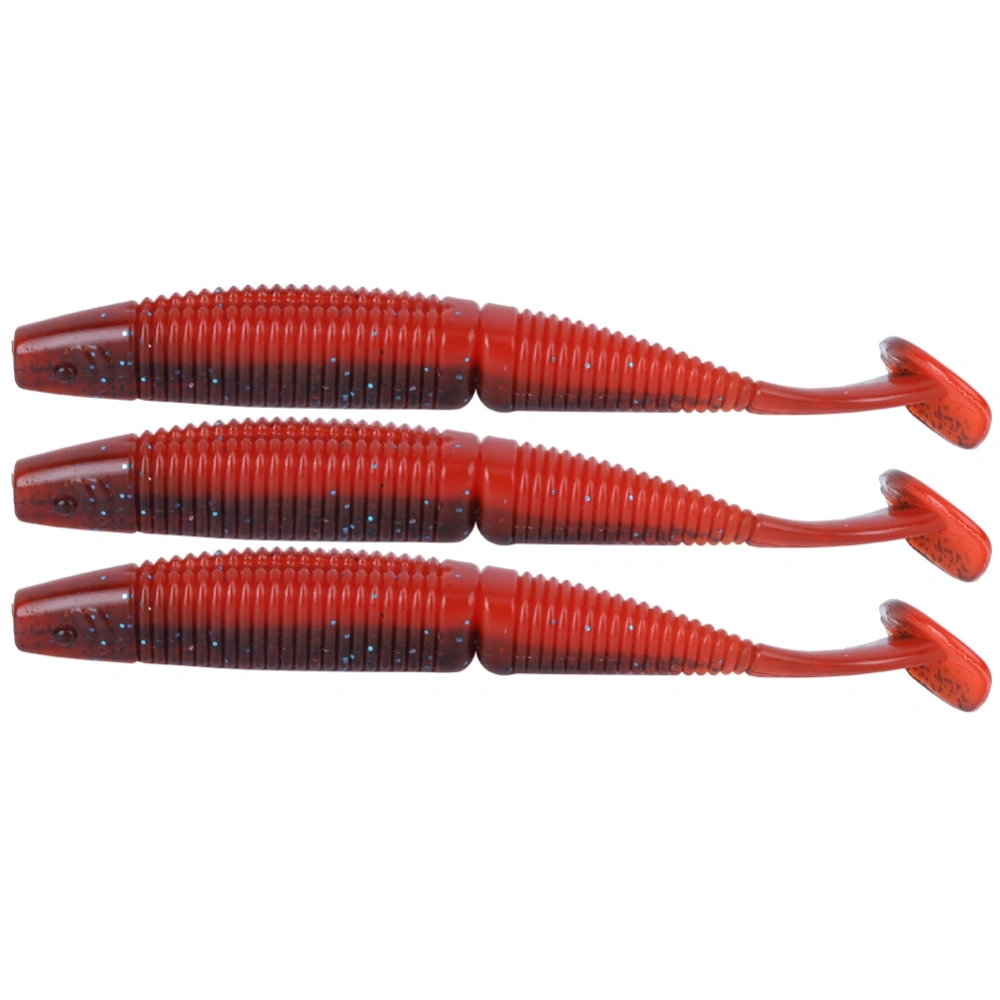 AR36 3PCS T Tail Soft Worm Artificial Bait 140mm 17g Lures Fishing Tackle AccessoriesDark Red