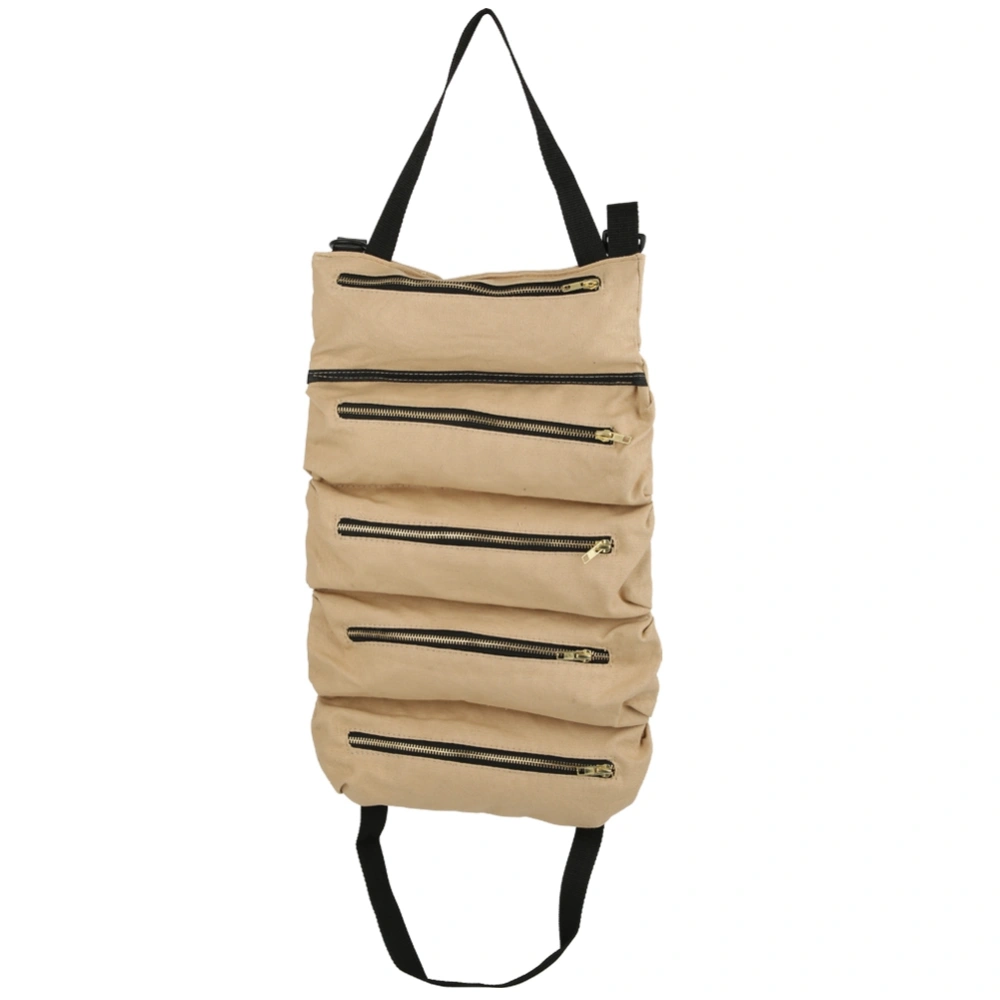 Multifunction Portable Canvas Tool Roll Up Bag Outdoor Fishing Garden Storage PouchKhaki