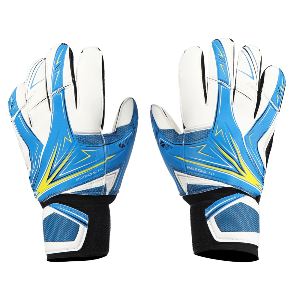 A Pair Latex Anti-Skid No.6 Children Football Goalkeeper Gloves Soccer Ball Goaltender Glove(Blue Free Size)