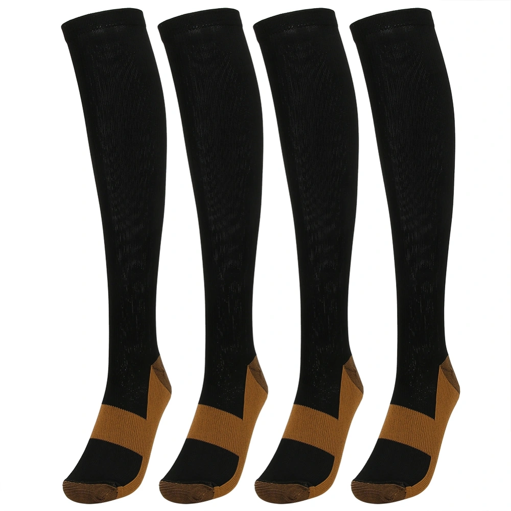 2Pair Sport Compression Stockings Ankle Protection Copper Fiber Calf Thining Sleeves(Copper Fibre Knee High Stockings Black s M)