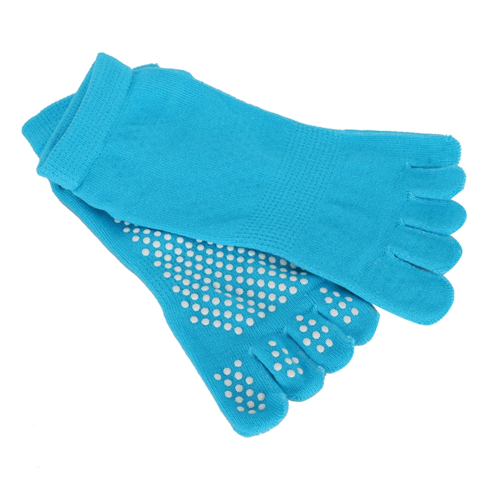 Soft Cotton Yoga Toe Socks Non-Slip Breathable Pilates Socks Daily Foot Care Accessory(Blue )