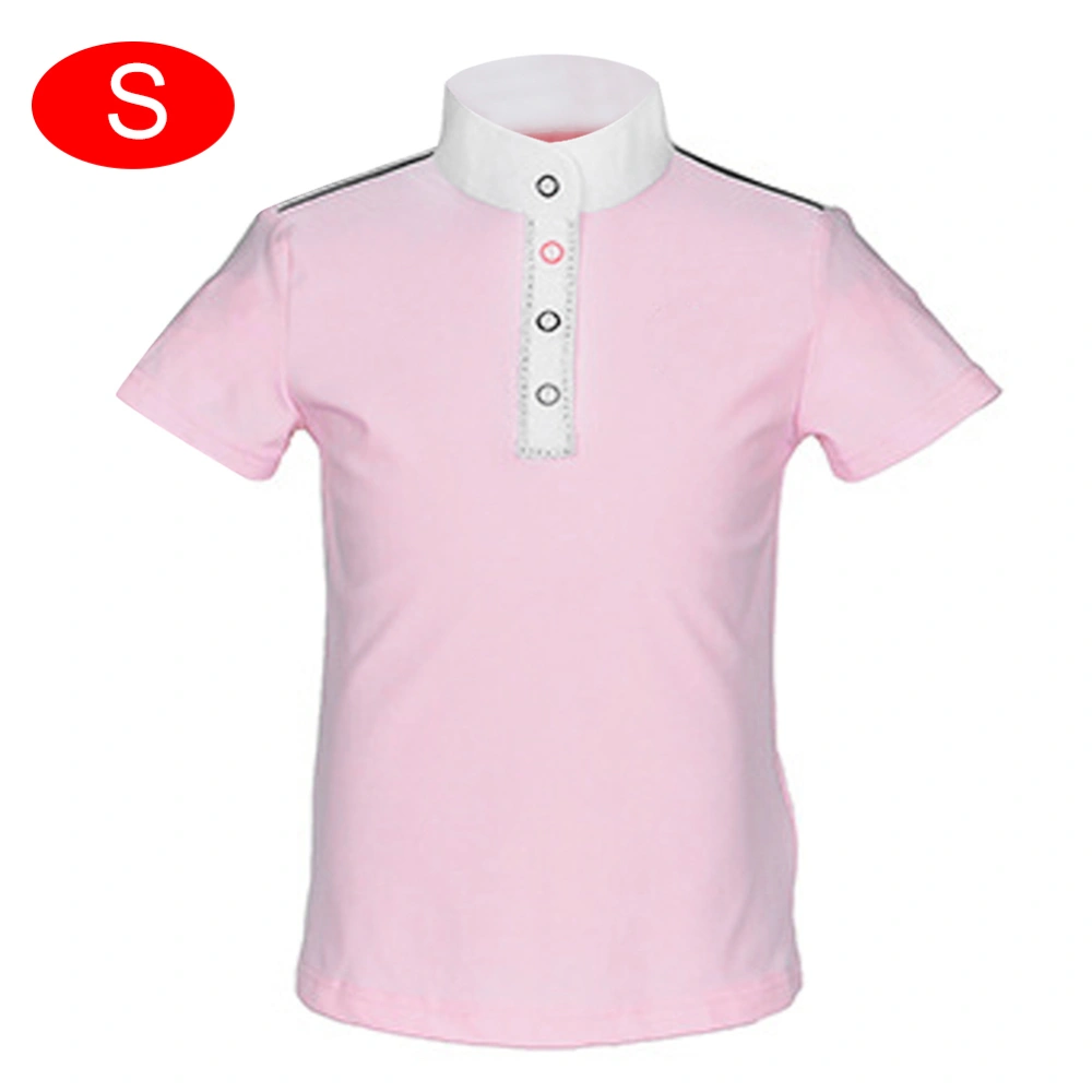 High Quality Acrylic Girl Children Equestrian T shirt Horse Riding Clothing Shirt Pink(Short sleeve S)