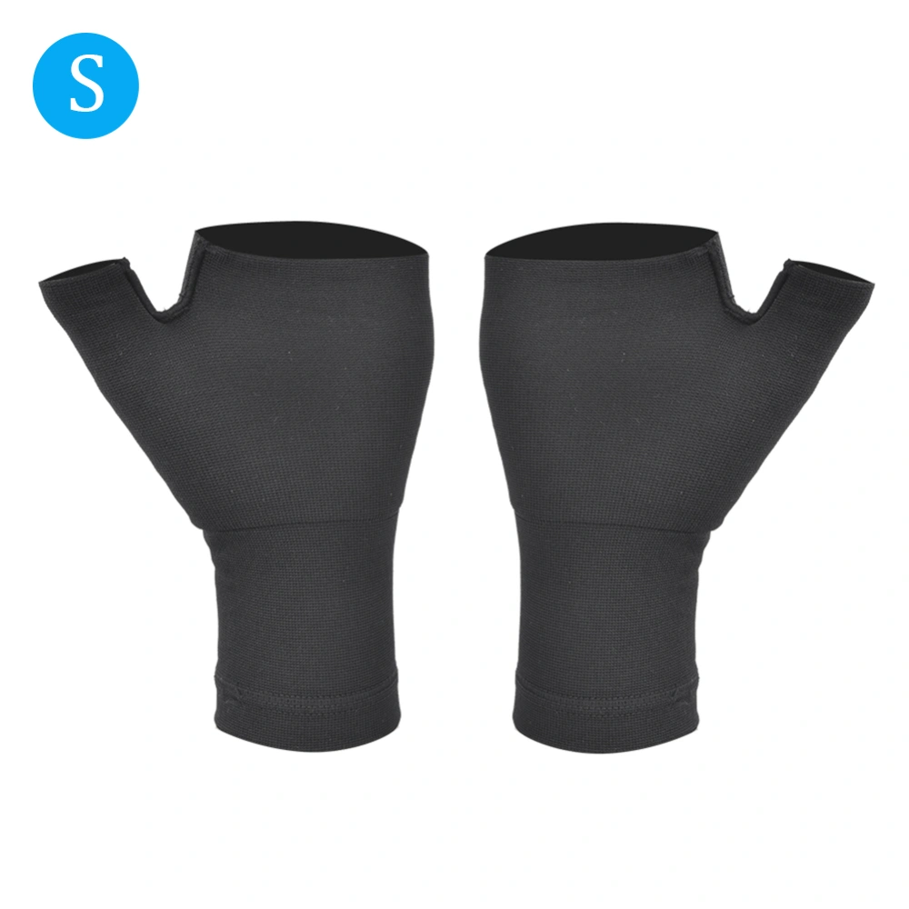 A Pair Polyurethane Black Thumb Wrap Soft Breathable Half Finger Hand Protector Gloves for Sports SprainS