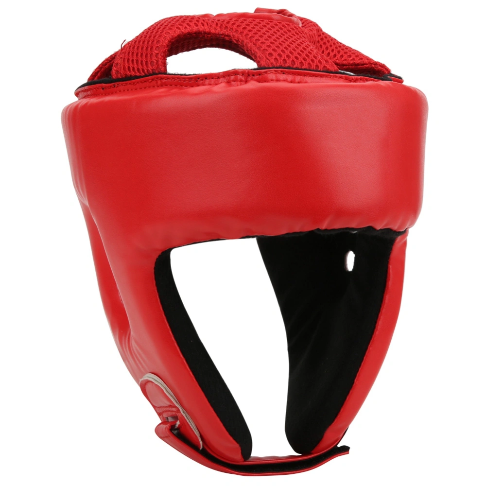 Boxing Helmet PU Leather Adjustable Head Guard Sanda Kickboxing Training DefenseRed Medium Size