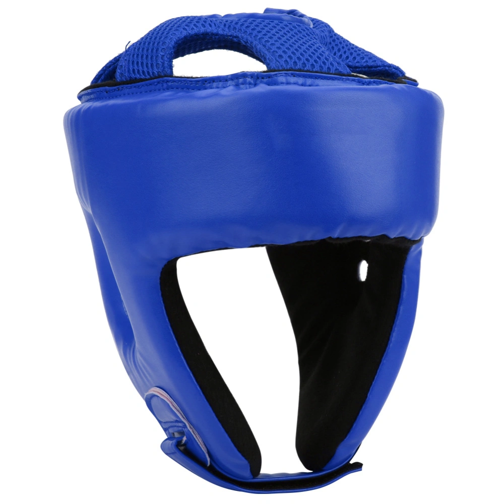 Boxing Helmet PU Leather Adjustable Head Guard Sanda Kickboxing Training DefenseBlue Small Size