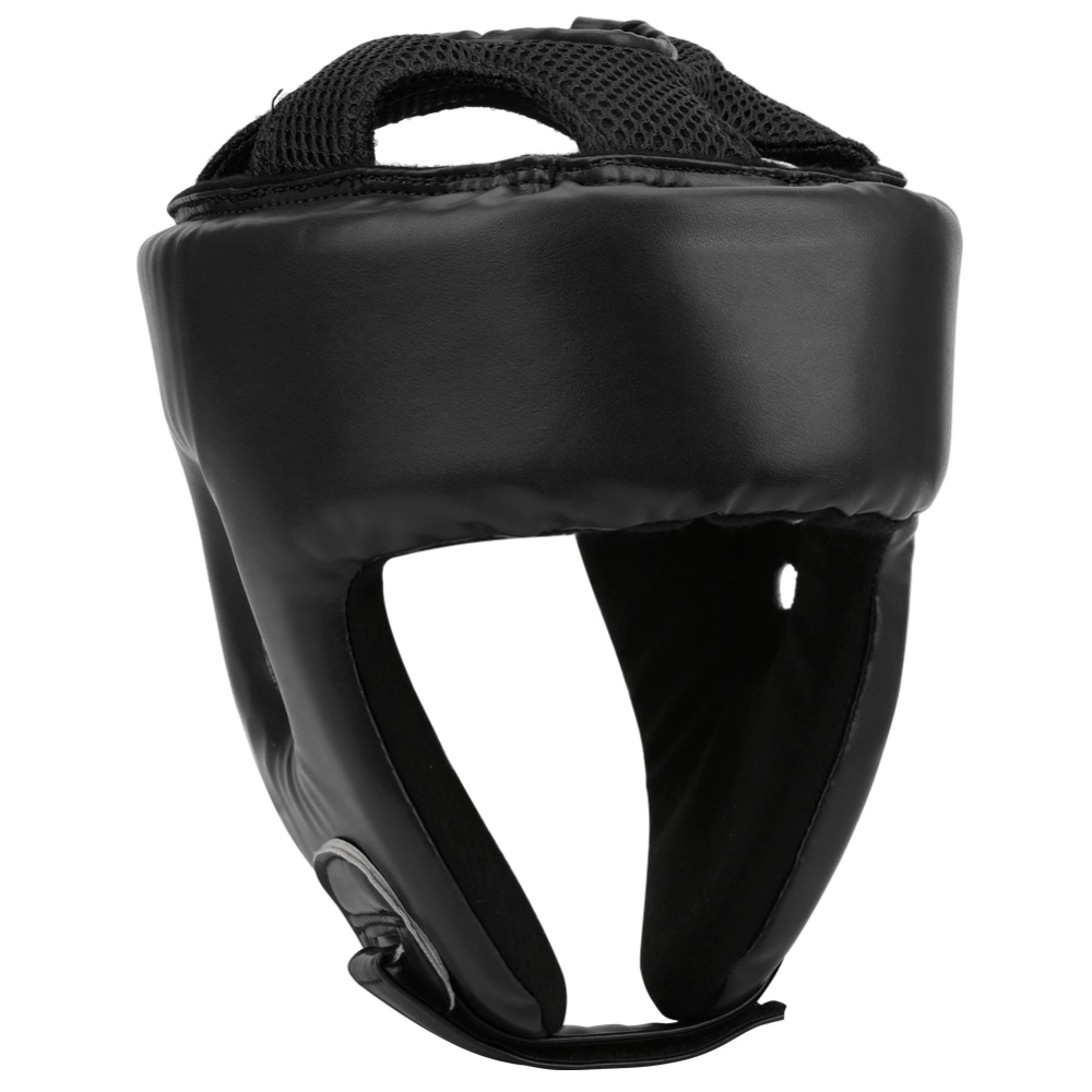 Boxing Helmet PU Leather Adjustable Head Guard Sanda Kickboxing Training DefenseBlack Small Size