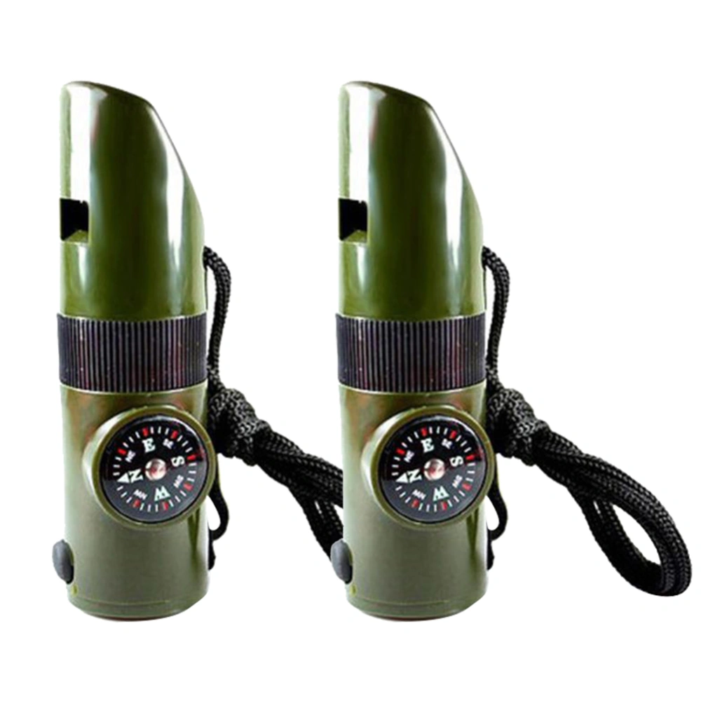 2Pcs Outdoor Multifunction Survival Whistle Supply with Nylon Rope Thermometer Compass