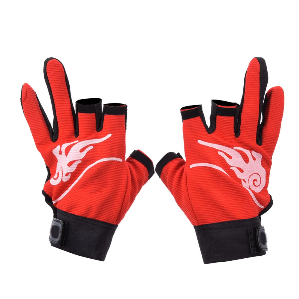 Neoprene Breathable Comfortable Non slip 3 Fingerless Sports Fishing Protective Gloves Outdoor Equipment(Red Back Free Size)