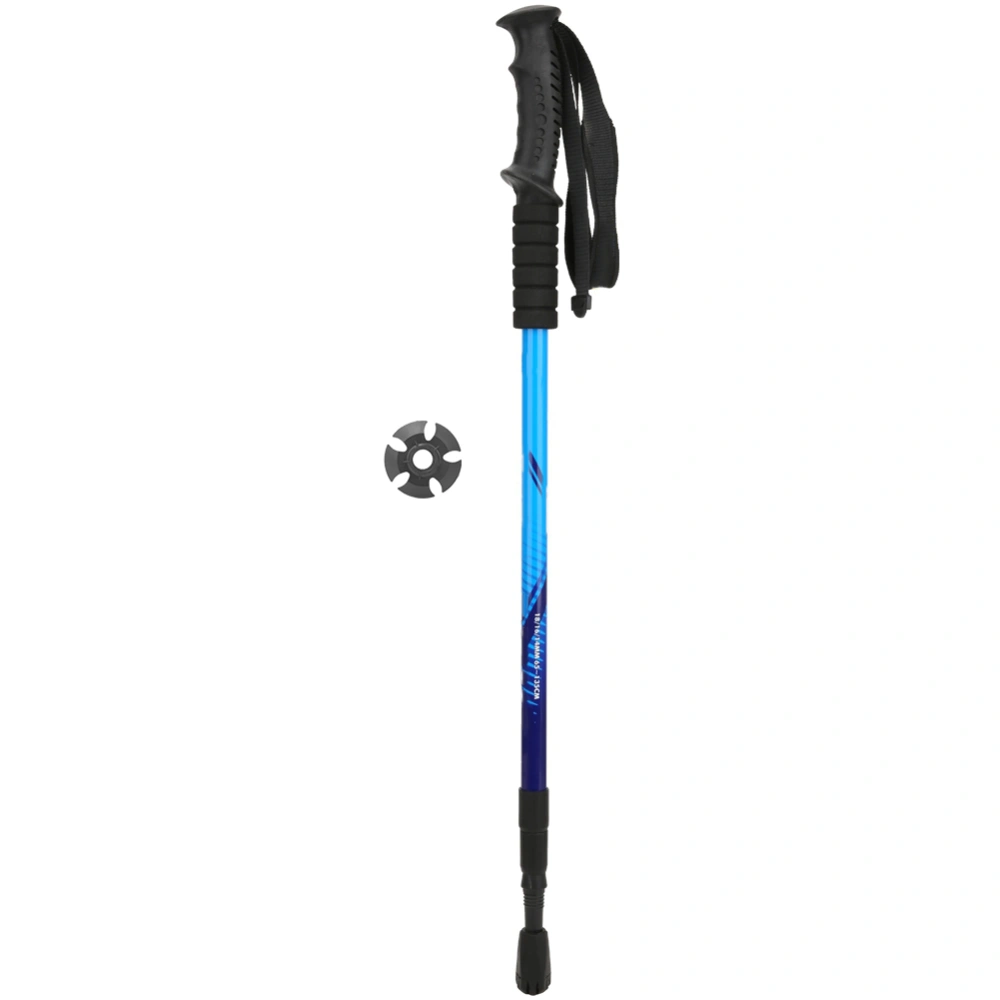 Three Sections Aluminium Alloy Damping Alpenstock Straight Handle Internal lock Telescopic Trekking Poleblue 65-135cm