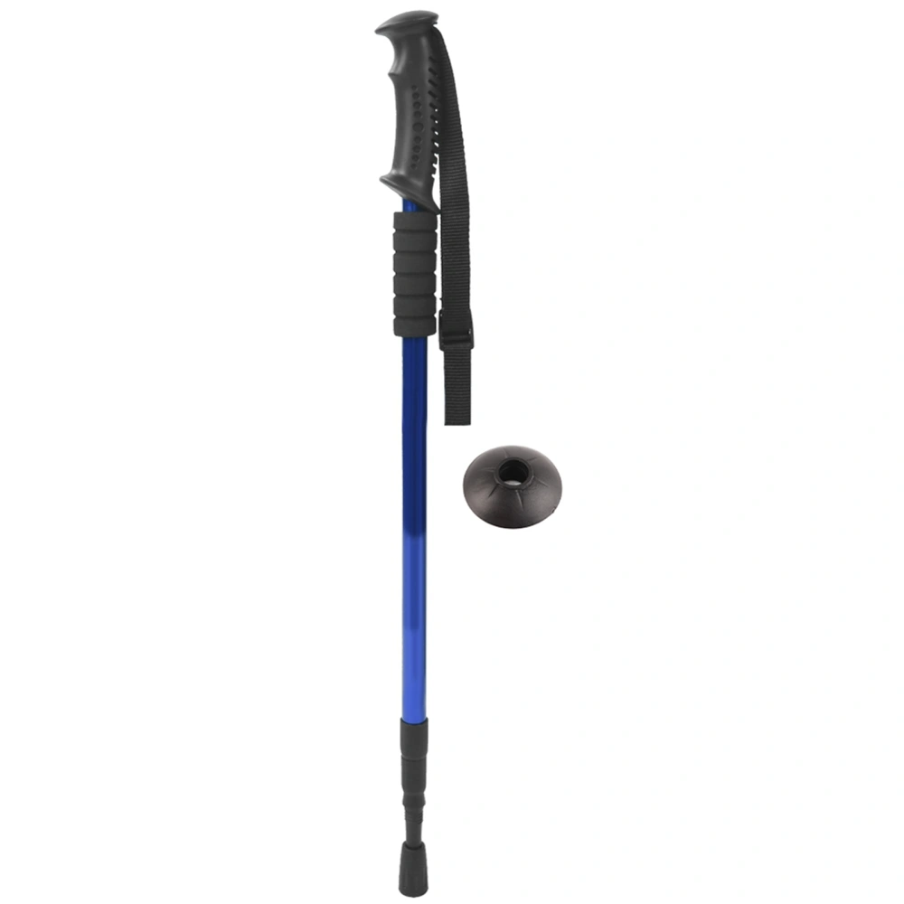 Three Sections Aluminium Alloy Damping Alpenstock Straight Handle Internal lock Telescopic Trekking Poleblue