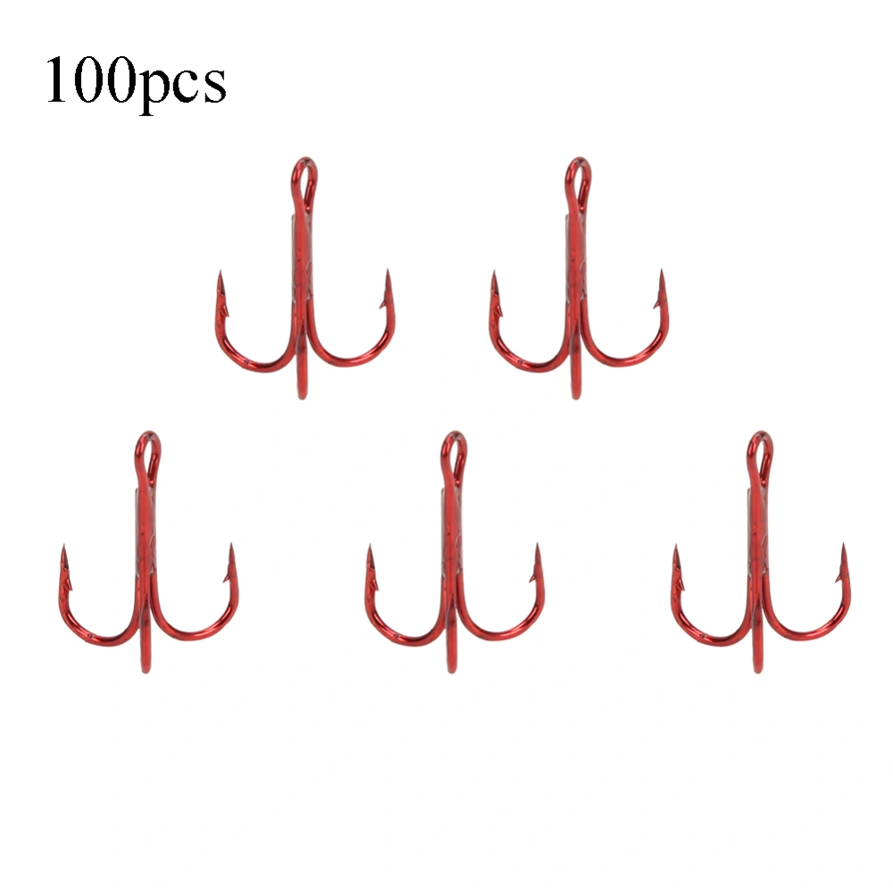 100pcs Red Treble Hooks High Carbon Steel Fishing Hook Fishhook Fishing Accessories10#