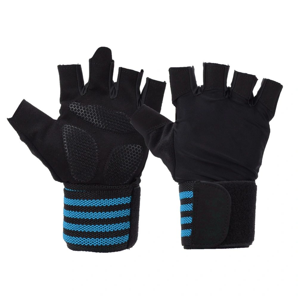 A Pair Wear Resistant Anti-skid Breathable Sweat Absorption Leisure Fitness Cycling Sports GlovesBlue M