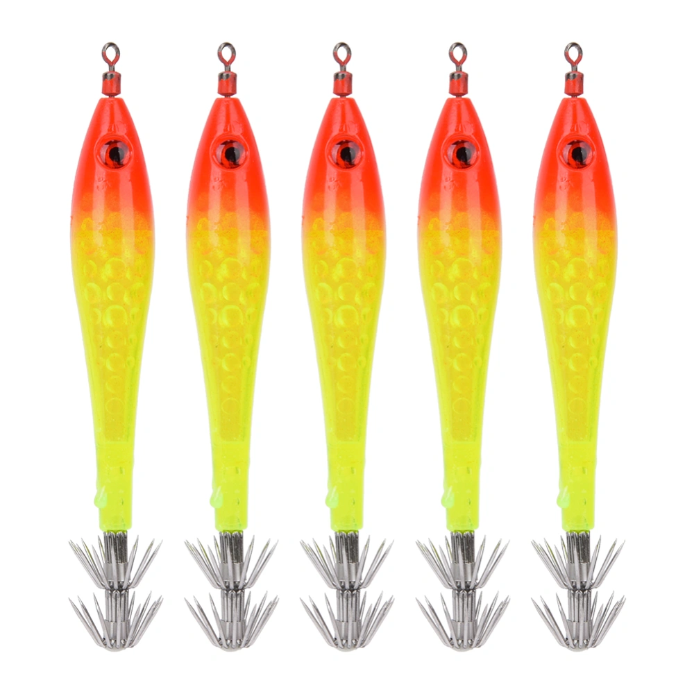 5Pcs Luminous Squid Jigs Hook Fishing Lures Baits Tackle for Sea/Fresh Waterred head light green