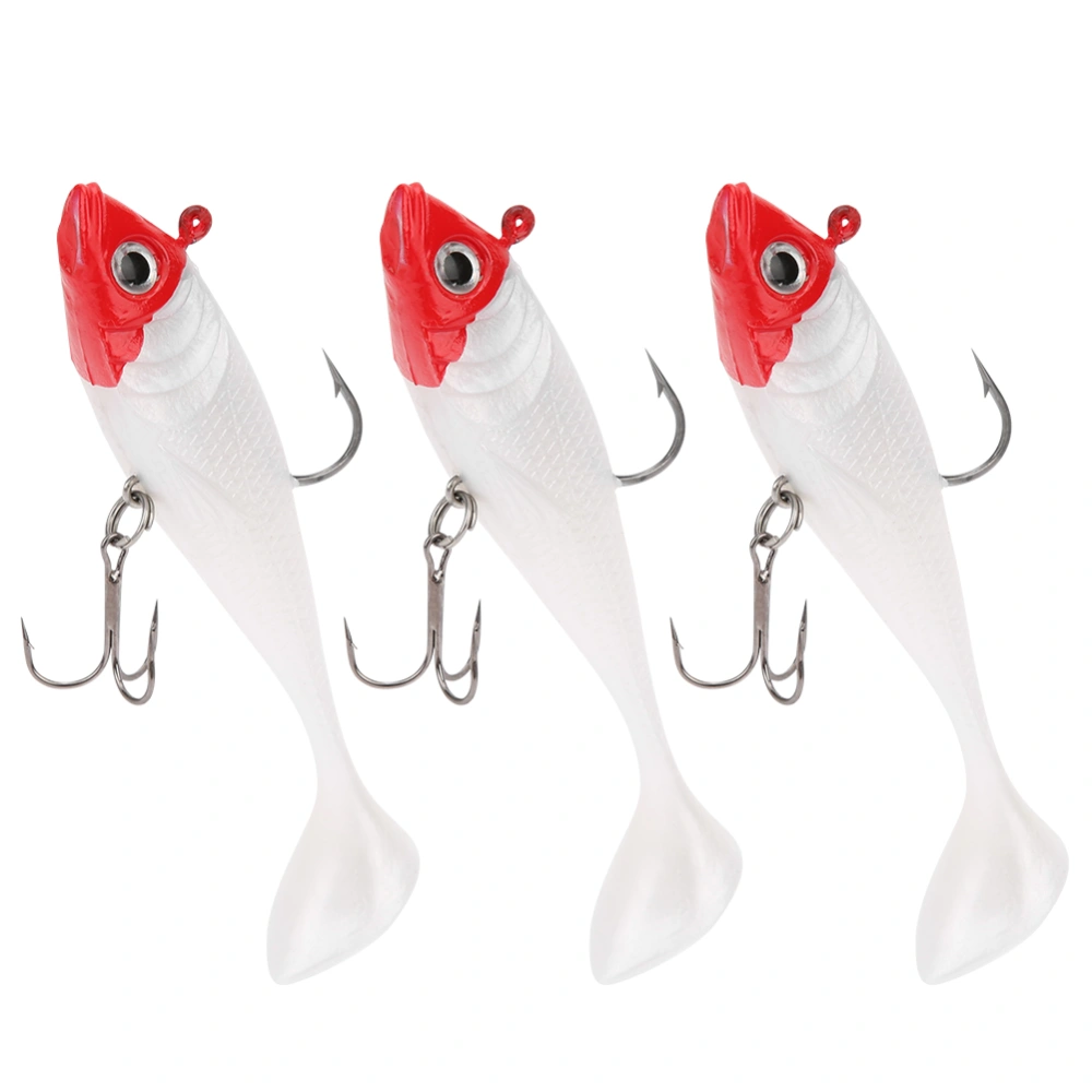 3PCs Pack Fishing Lure TTailed Red Head White Body Fishing Lures Packed Soft Bait