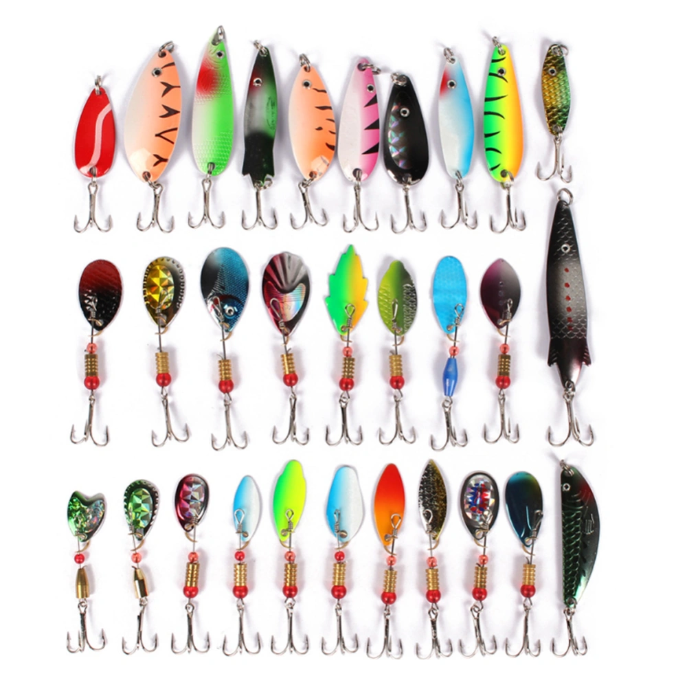 T0001 30PCS Metal Artificial Bait Sequins Hard Lures with Hook Set Fishing Tackle Tool Accessory