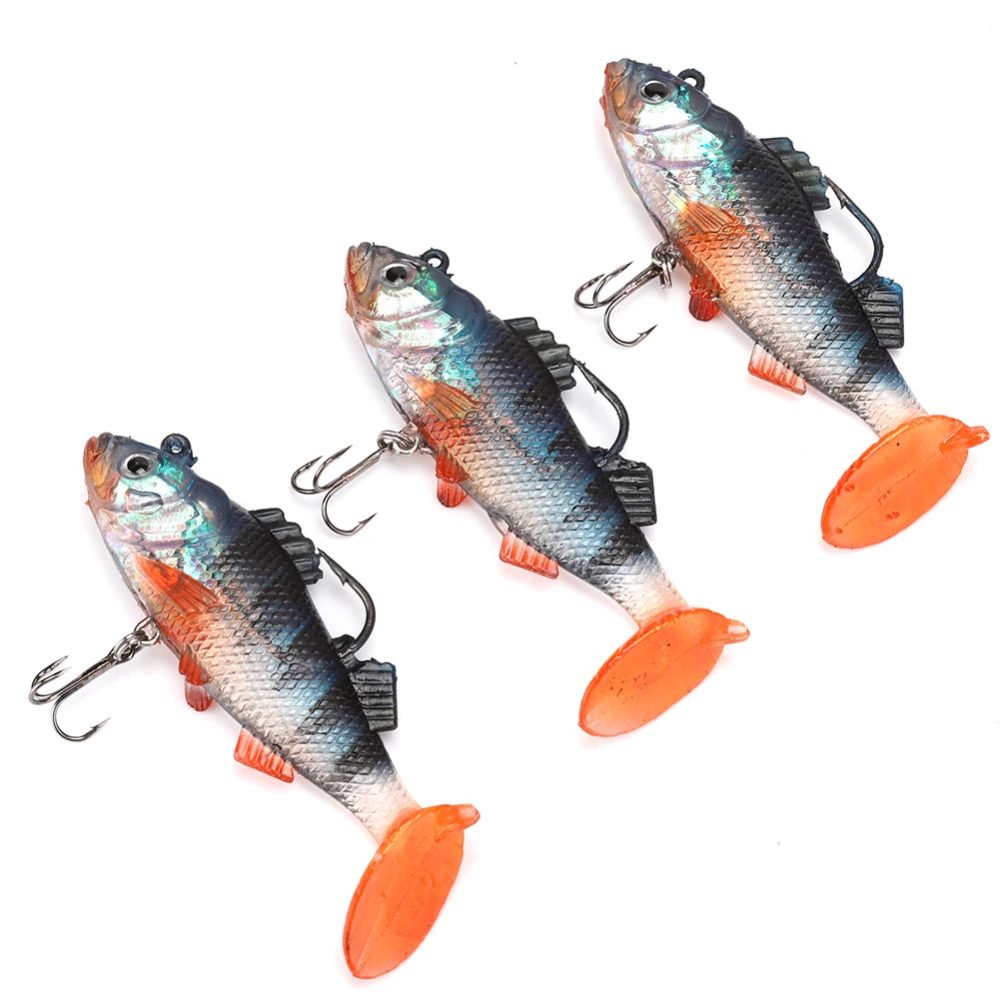 3PCS Coating T Tail Fishing Lures Long Shot Soft Artificial Baits Tackle (Blue Head)