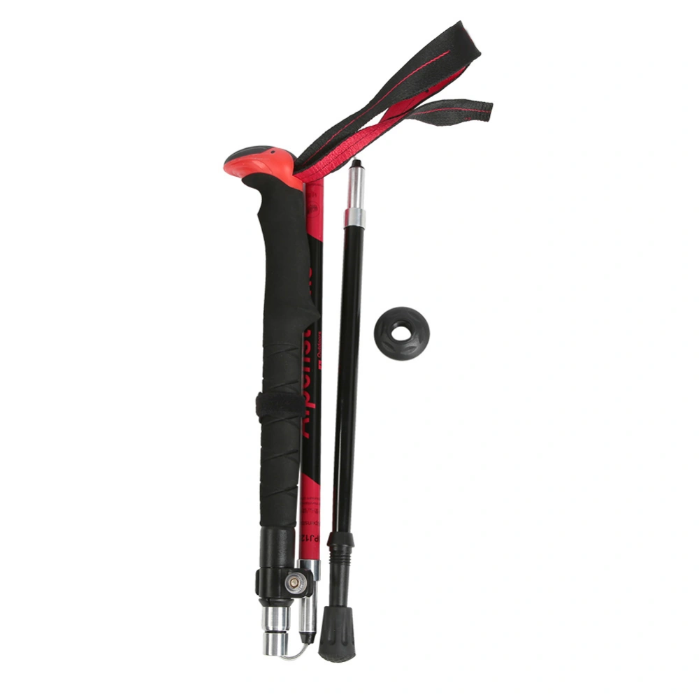 Collapsible 5-Sections Trekking Hiking Poles Carbon Fiber Walking Stick Anti Shock(man red)