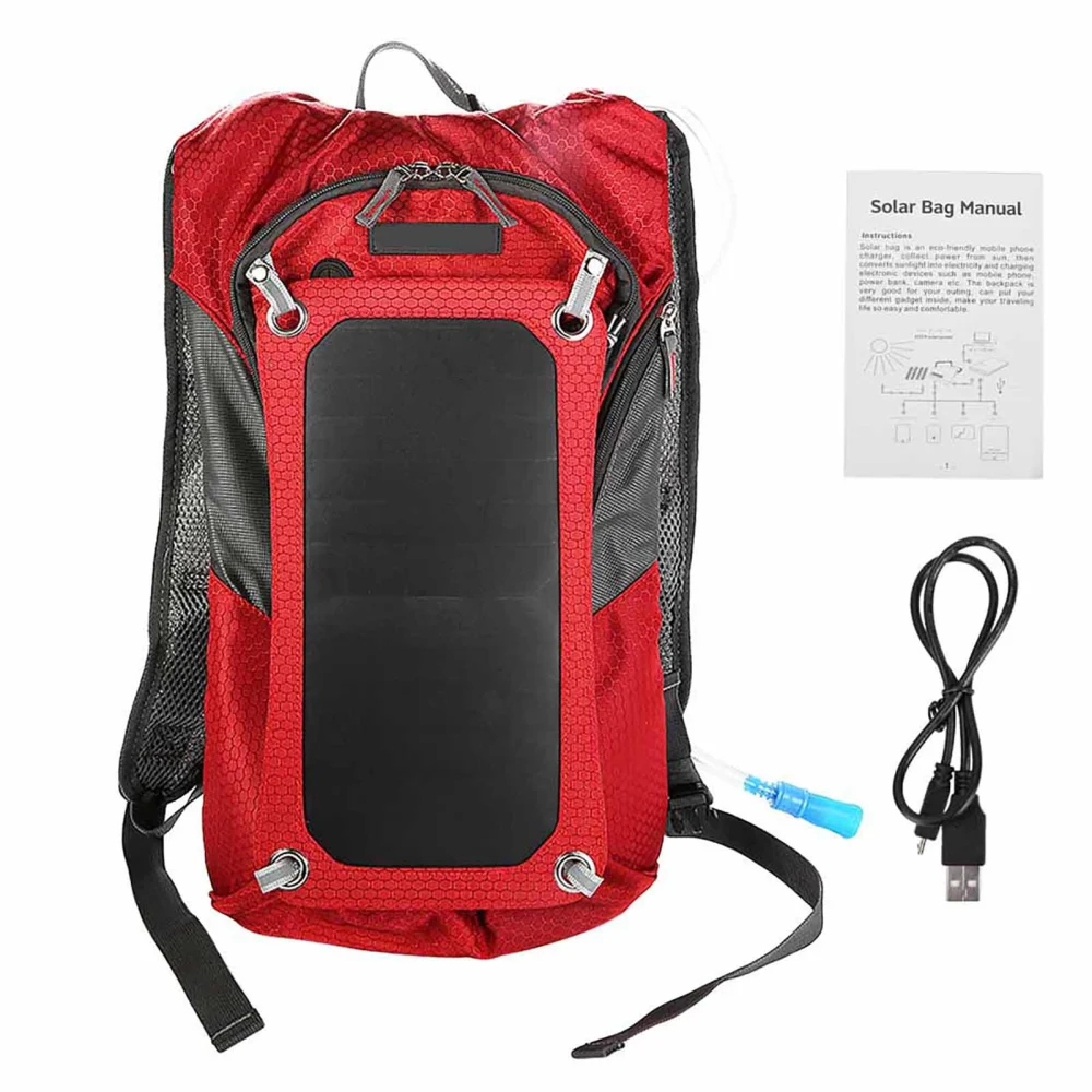 Multi function Outdoor Backpack with 6.5W Solar Panel & 2L Water Bag for Cycling Red