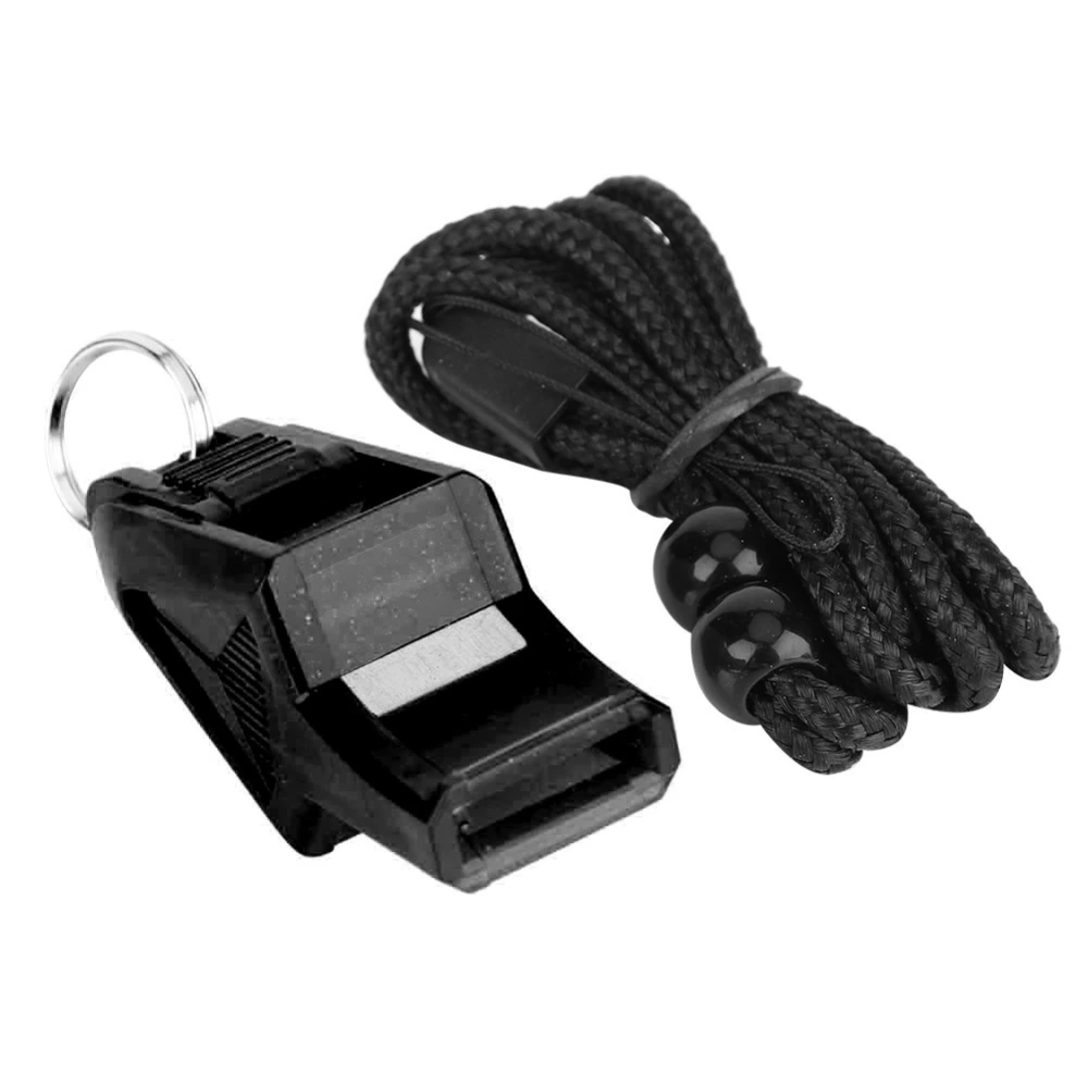 Outdoor Sports Portable Referee Safety Whistle Football Basketball with Lanyard (Black)