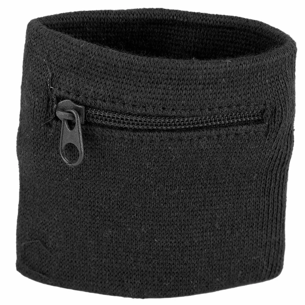 Unisex Wristband Coin Keys Storage Zipper Pocket Sport Wrist Wallet Gym Running (Black)