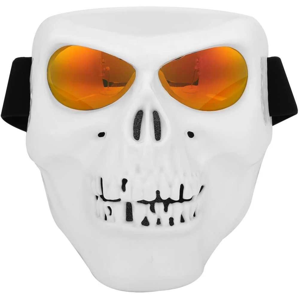 Motorcycle Riding Protective Skeleton Mask Windproof Goggle Mask(White Frame Red Eyeglass)