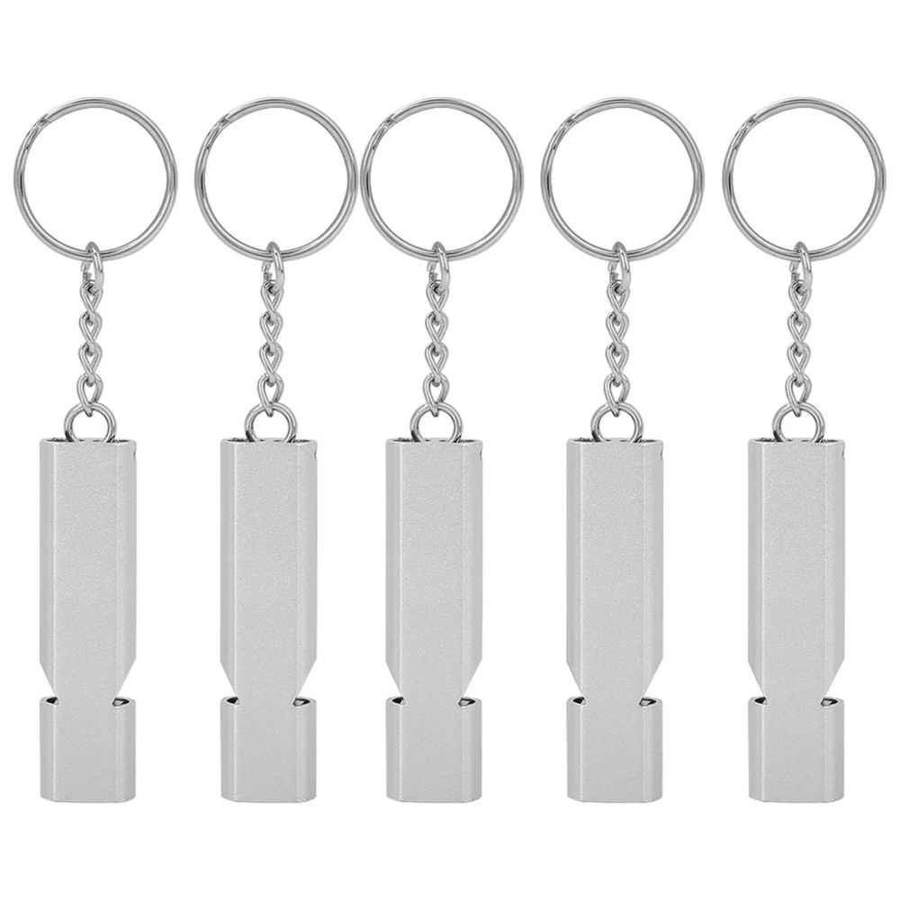 5pcs Aluminum Alloy Dual Tubes Whistle Lifesaving Emergency Outdoor Survival Tool(Silver)