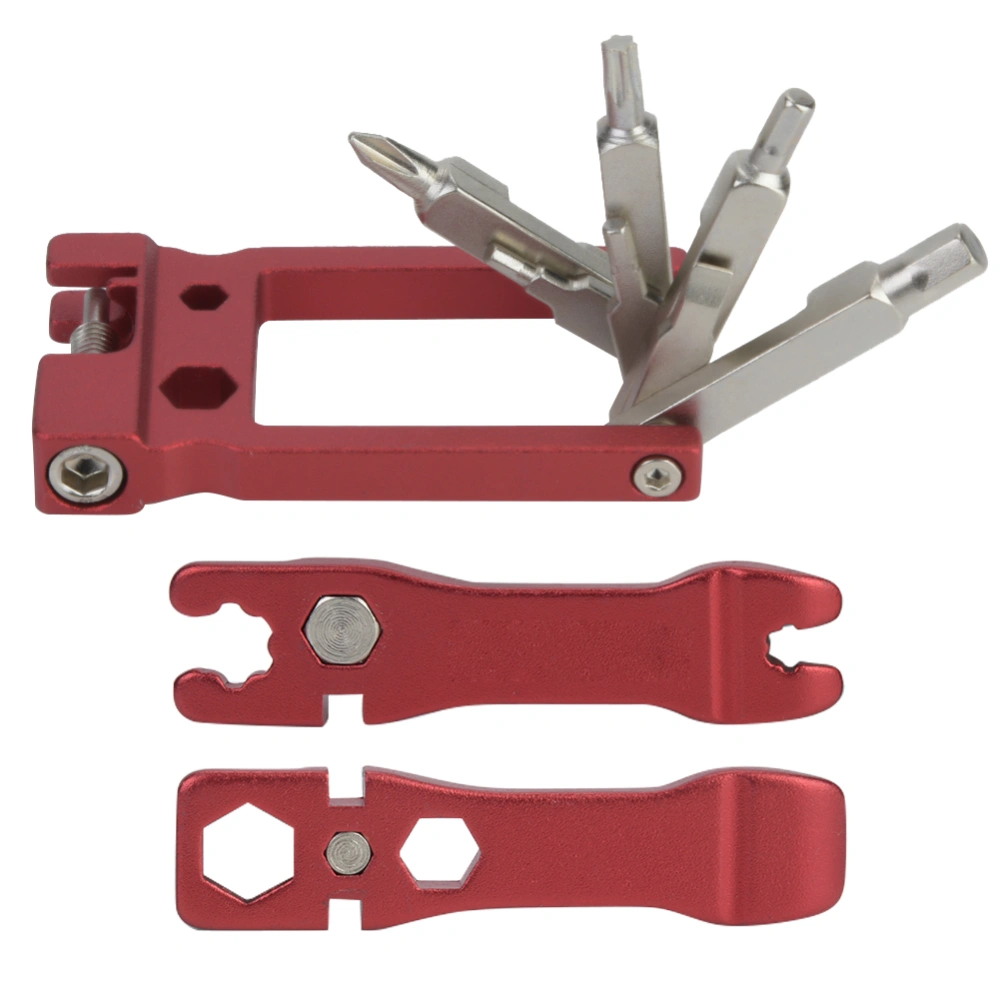 Outdoor Portable Folding Multi-Functional Bike Repair Wrench Spanner Tool Kit (Red)