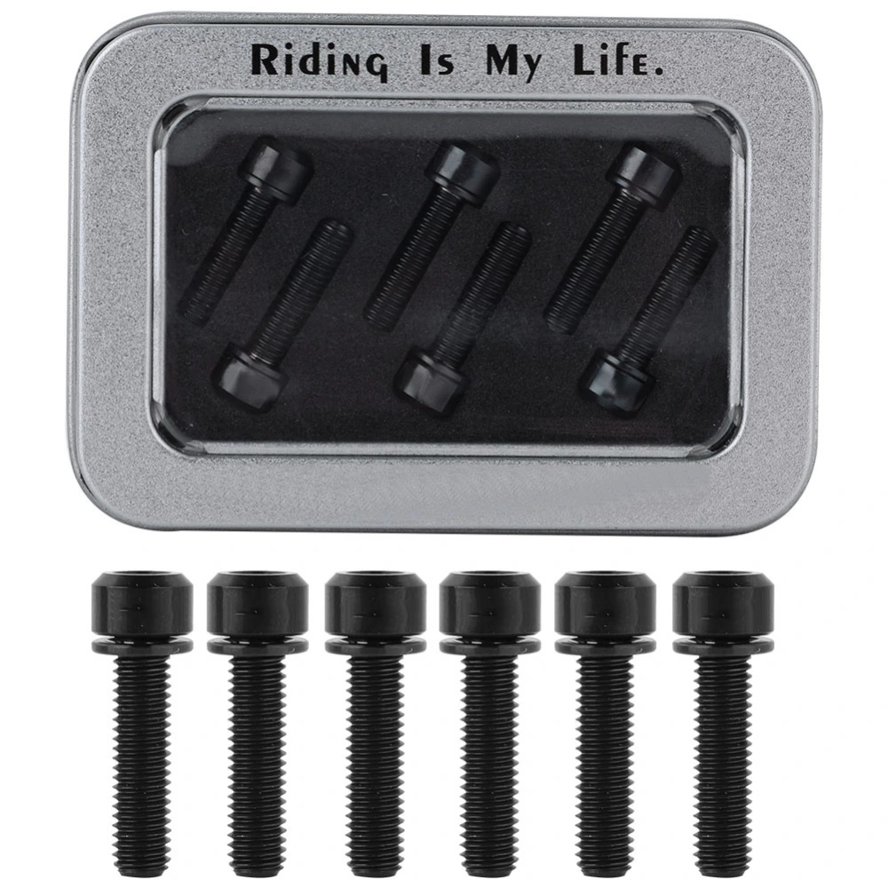 6Pcs RISK M5x20mm Titanium Alloy Bolt Screw with Gasket for Mountain Bicycle Stem (Black)