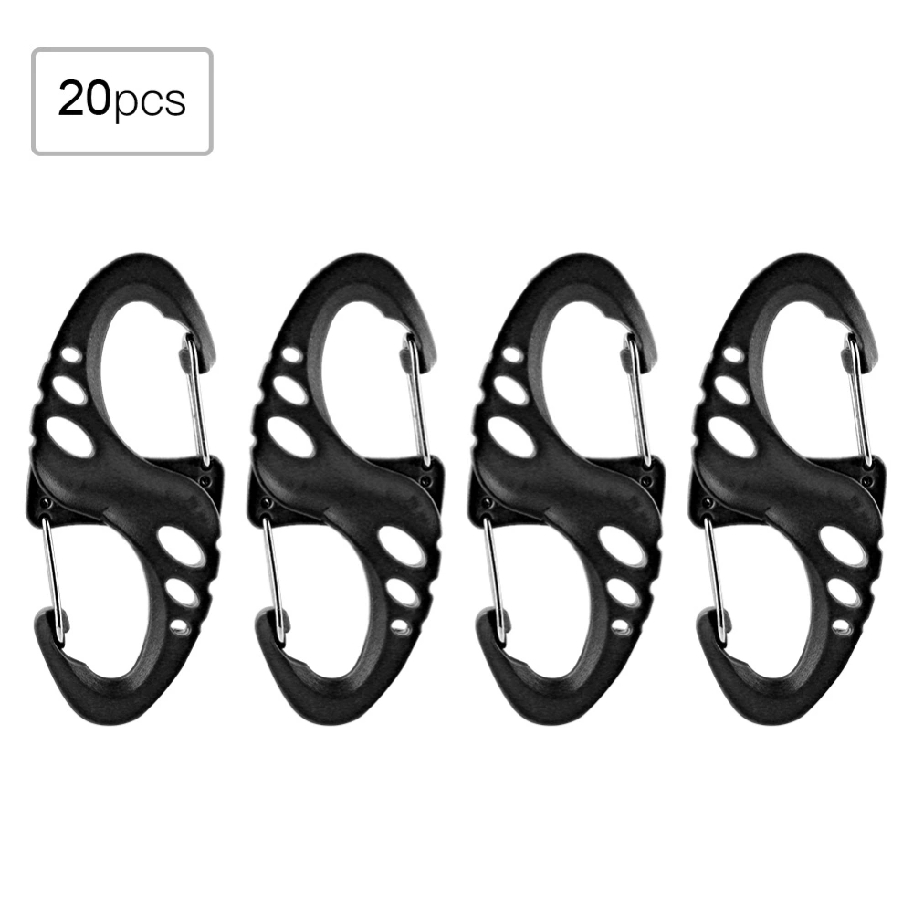 20pcs S Shape Outdoor Mountaineering Buckle Plastic Steel Carabiner Hanging Hook (Black)