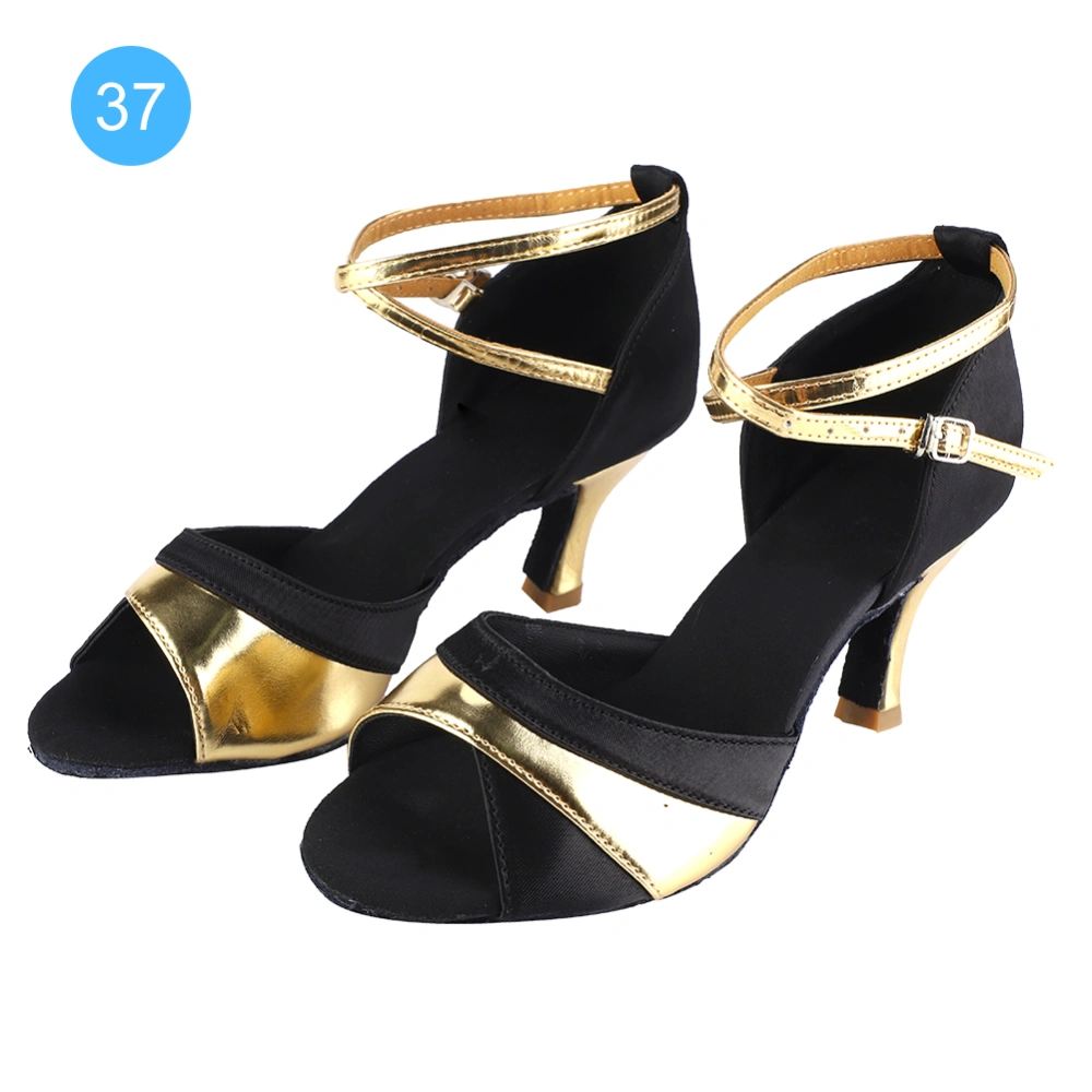 Soft Comfortable Latin Shoes Fashion Dance ChA cha Shoe for Women Black+Gold