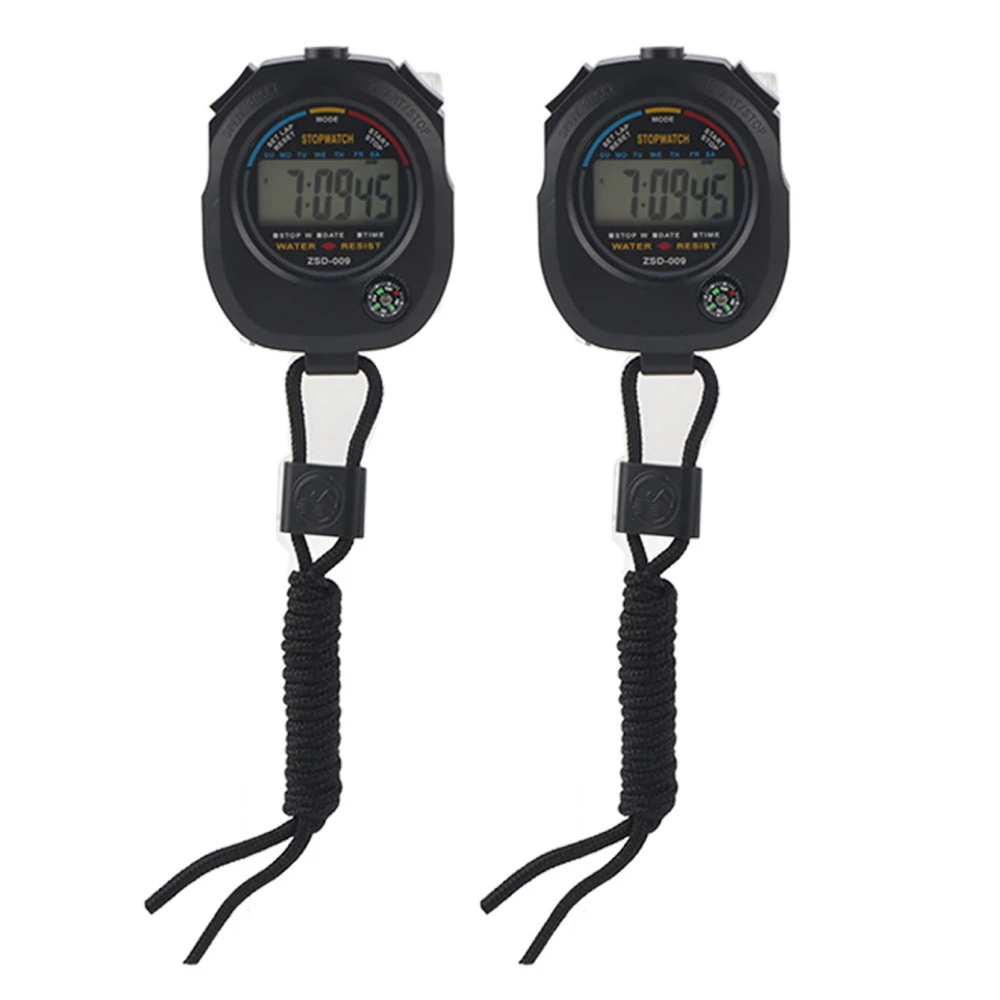 2 PCS Multifunctional Handheld Digital LCD Stopwatch Timer for Sports/Running/Racing/Swimming