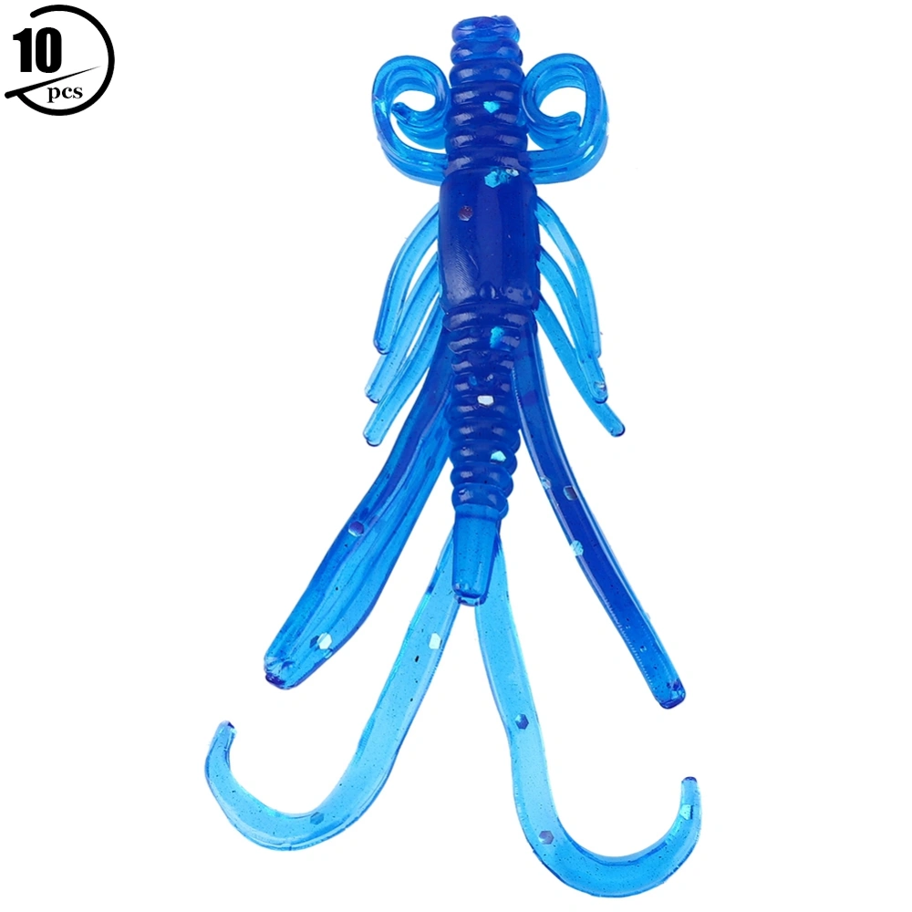 10Pcs 6.2cm Soft Plastic Fishing Lures Artificial Shrimp Baits Fish Tackle Accessory(blue)