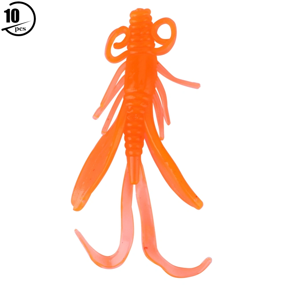 10Pcs 6.2cm Soft Plastic Fishing Lures Artificial Shrimp Baits Fish Tackle Accessory(orange)