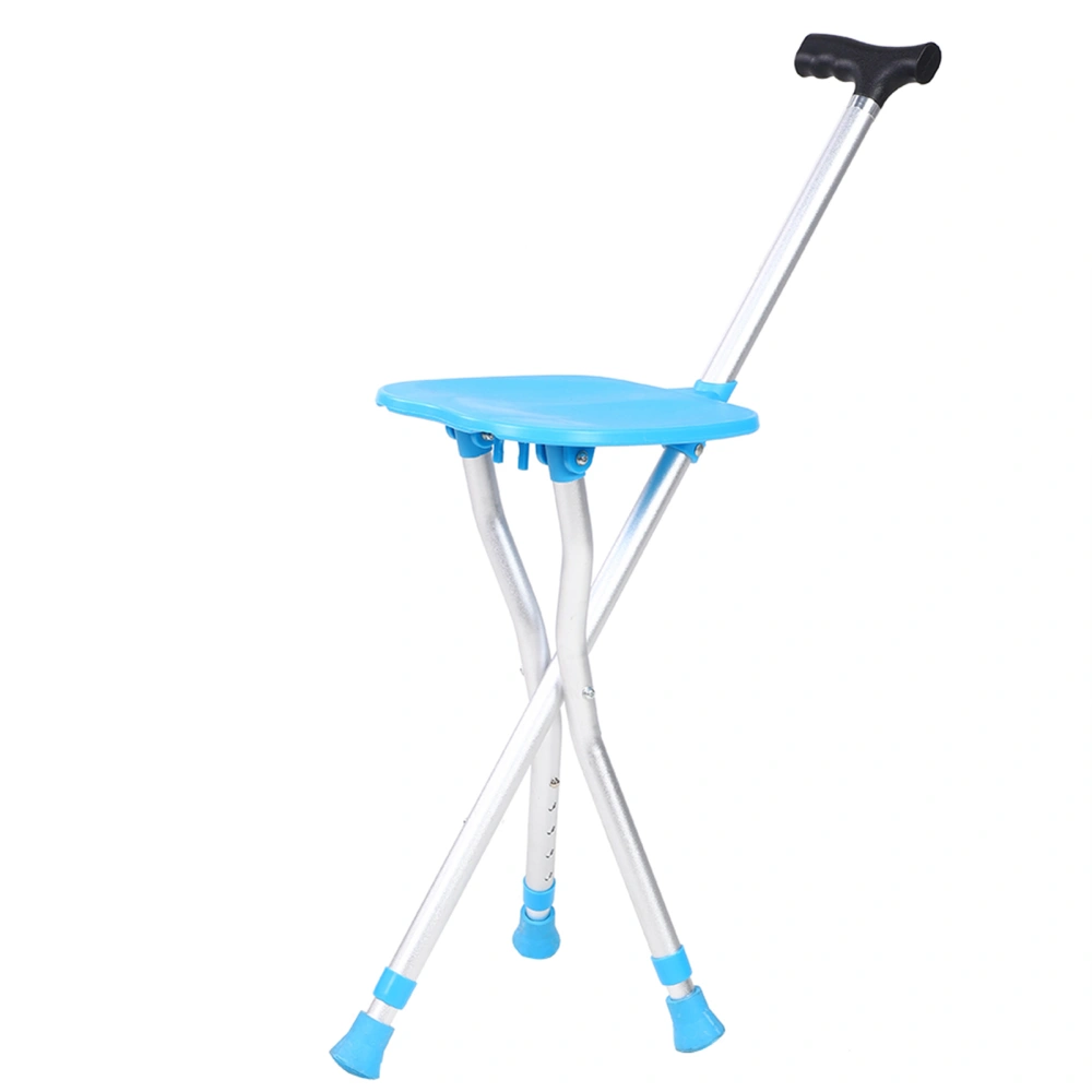 Metal Outdoor Folding Walking Stick Aid Tripod Crutch Chair with Seat Blue Color