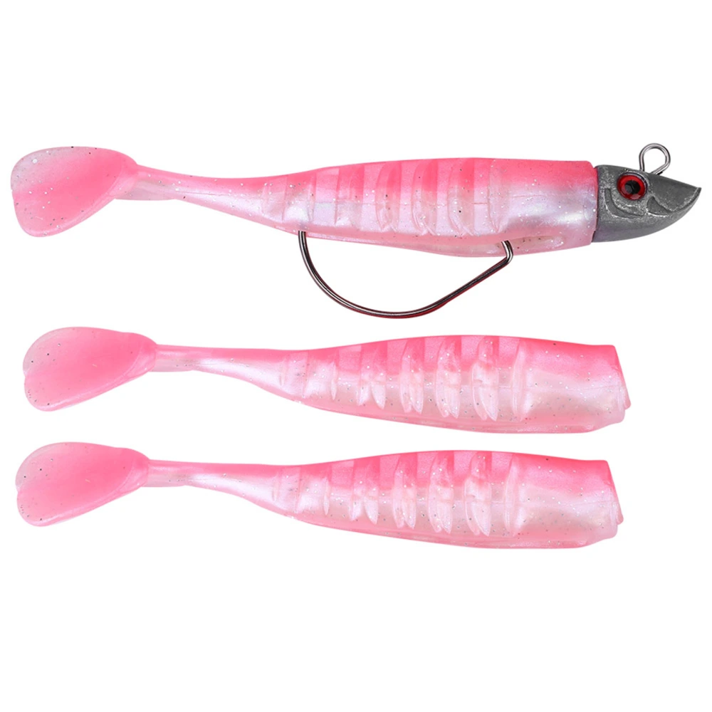 3pcs Jig Head Soft Lure Artificial Inshore Fishing Bait and Boat Lure(pink)