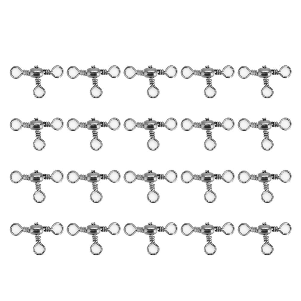 20Pcs Durable Flexible Three Way Rolling Swivels Triple Swivel Fishing Connectors(3#)