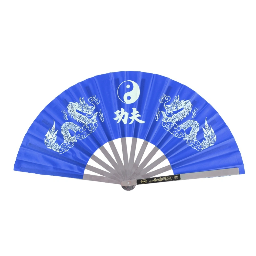 Stainless Steel Tai Chi Martial Arts Kung Fu Dance Practice Training Performance Fan Blue