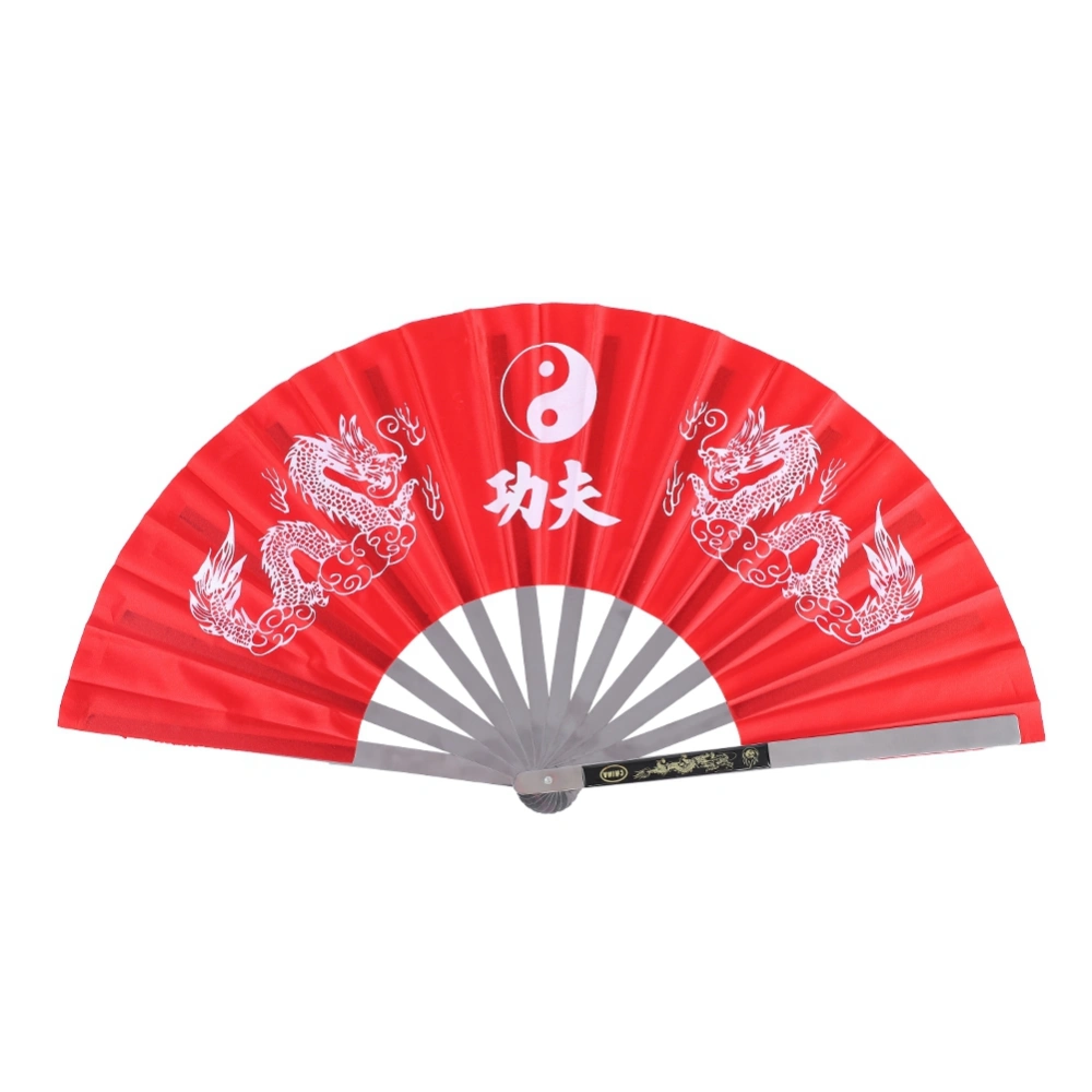 Stainless Steel Tai Chi Martial Arts Kung Fu Dance Practice Training Performance Fan Red