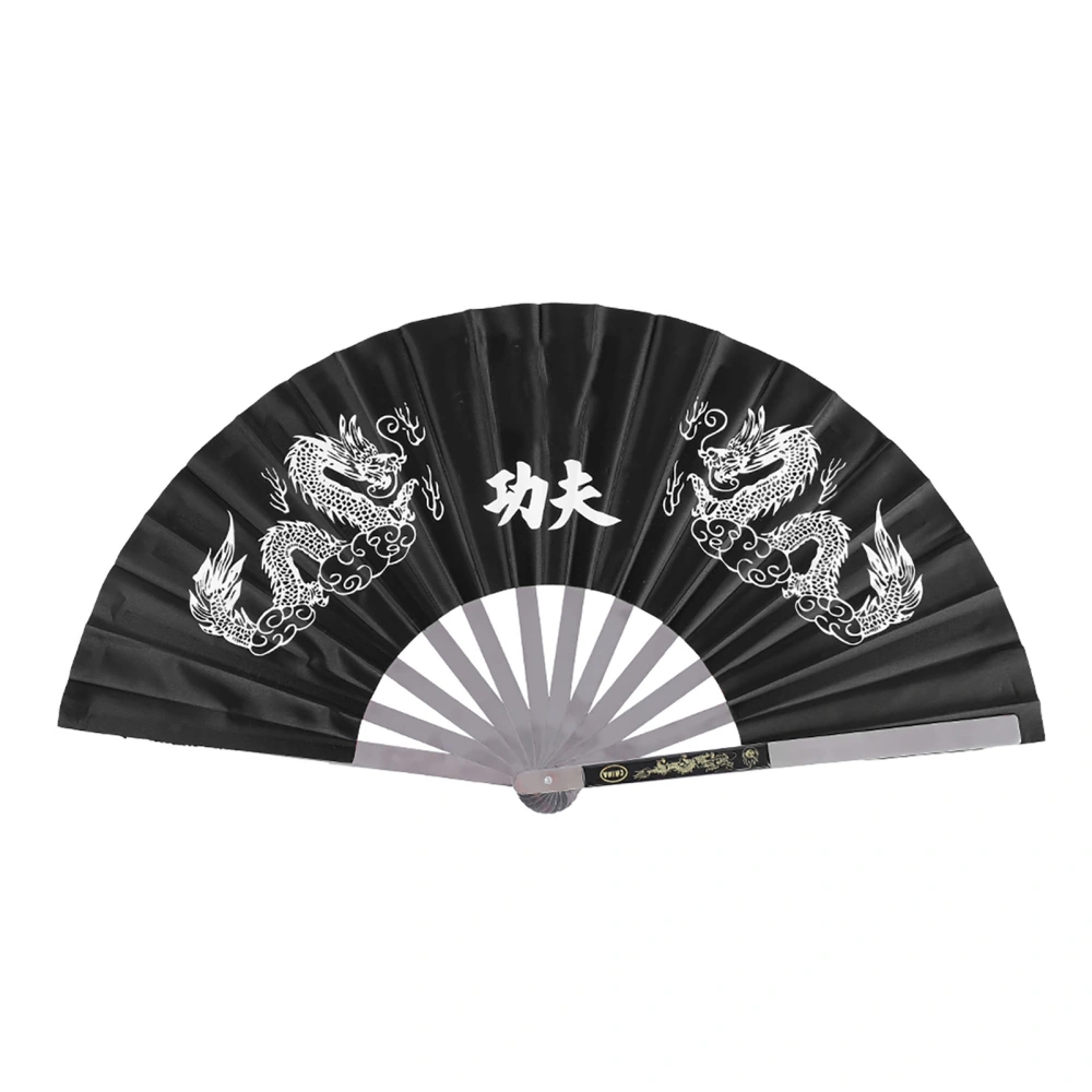 Stainless Steel Tai Chi Martial Arts Kung Fu Dance Practice Training Performance Fan Black