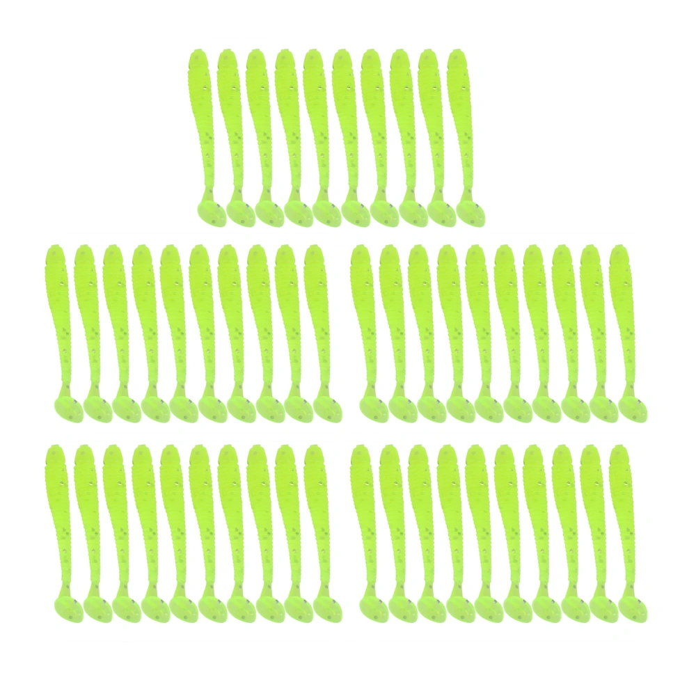 50PCS 5cm Soft Plastic Fishing Lures T tail Worm Baits Fish Tackle Accessory Fluorescent Green