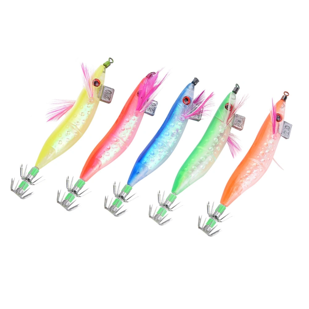 5PCs Artificial Simulation Luminous Fish Squid Jigs Hard Fishing Lures Shrimp Baits Hook