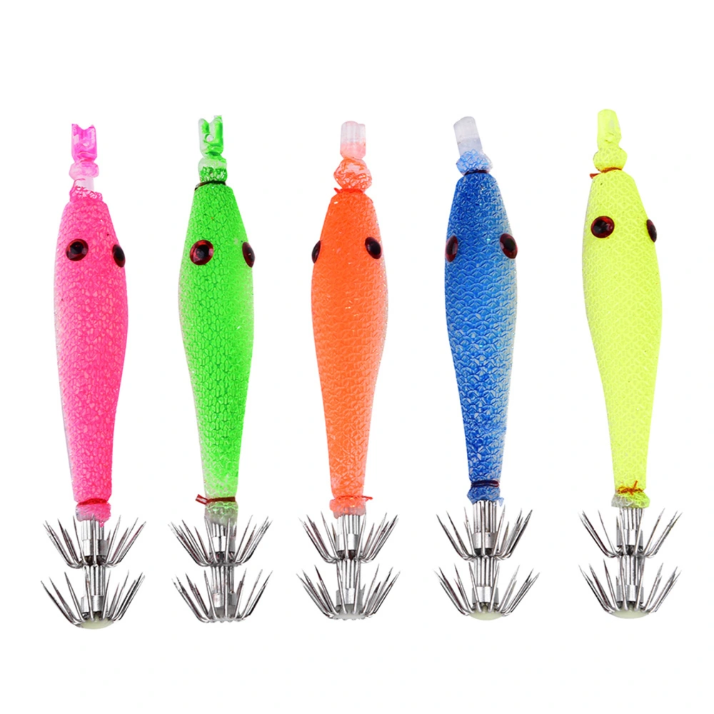 5pcs Durable Sleeve Fish Squid Fish Baits Luminous Hooks Fishing Accessory