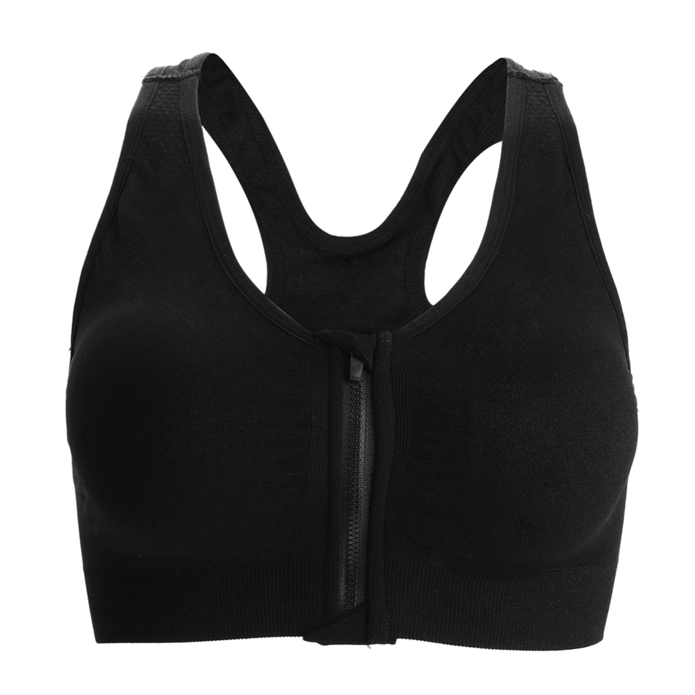 Women Yoga Fitness Zipper Stretch Workout Vest Wireless Padded Shockproof Sports Bra (Black L)