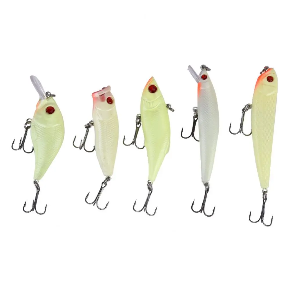 5pcs Luminous Fishing Lures ABS Hard Baits Hook Tackle Accessory