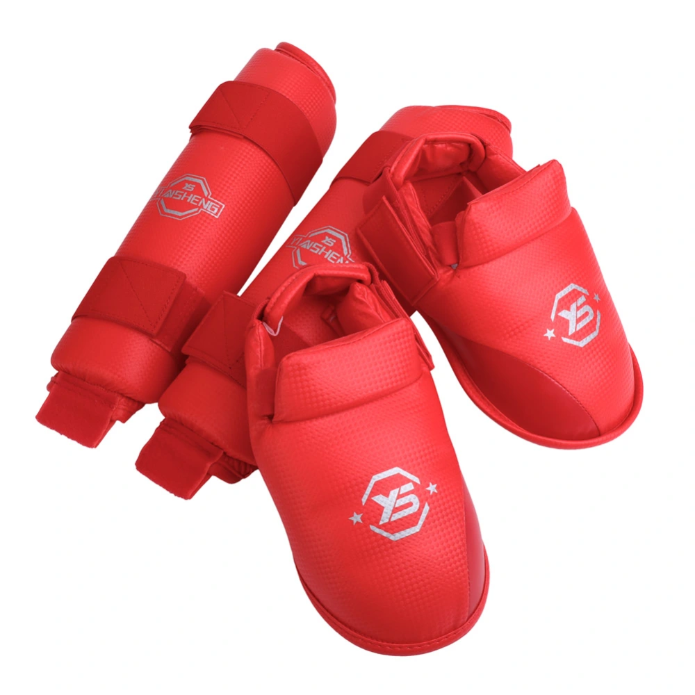 1Pair Shin Protectors Padded Shank Guards Adjustable Strap Protective Gear (Red XL)