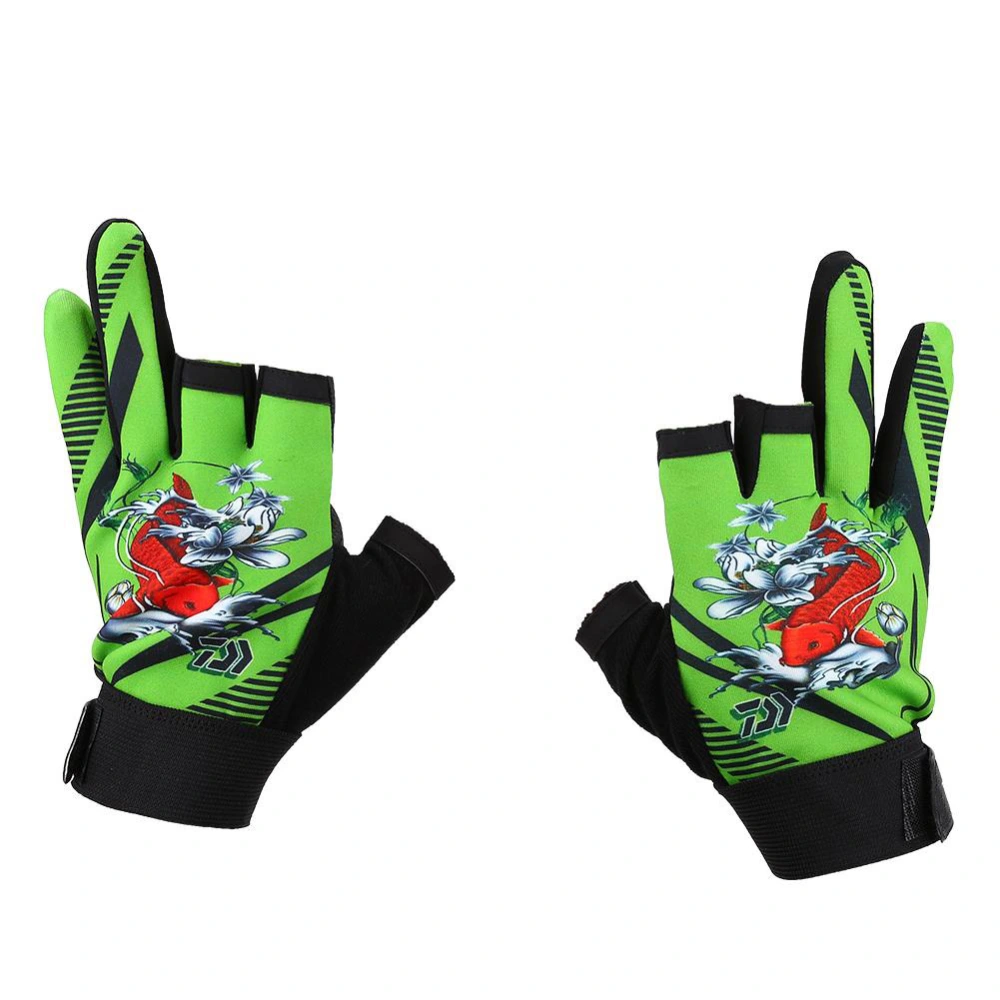 1 Pair New 3 Finger Cut Anti Slip Gloves for Fishing Outdoor Sports (Green)