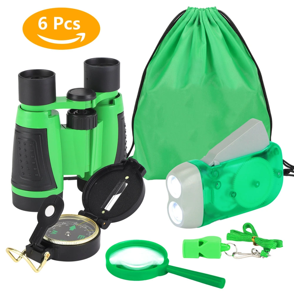 6Pcs Outdoor Exploration Binoculars Set Young Kids Educational Gift for Camping Hiking Green