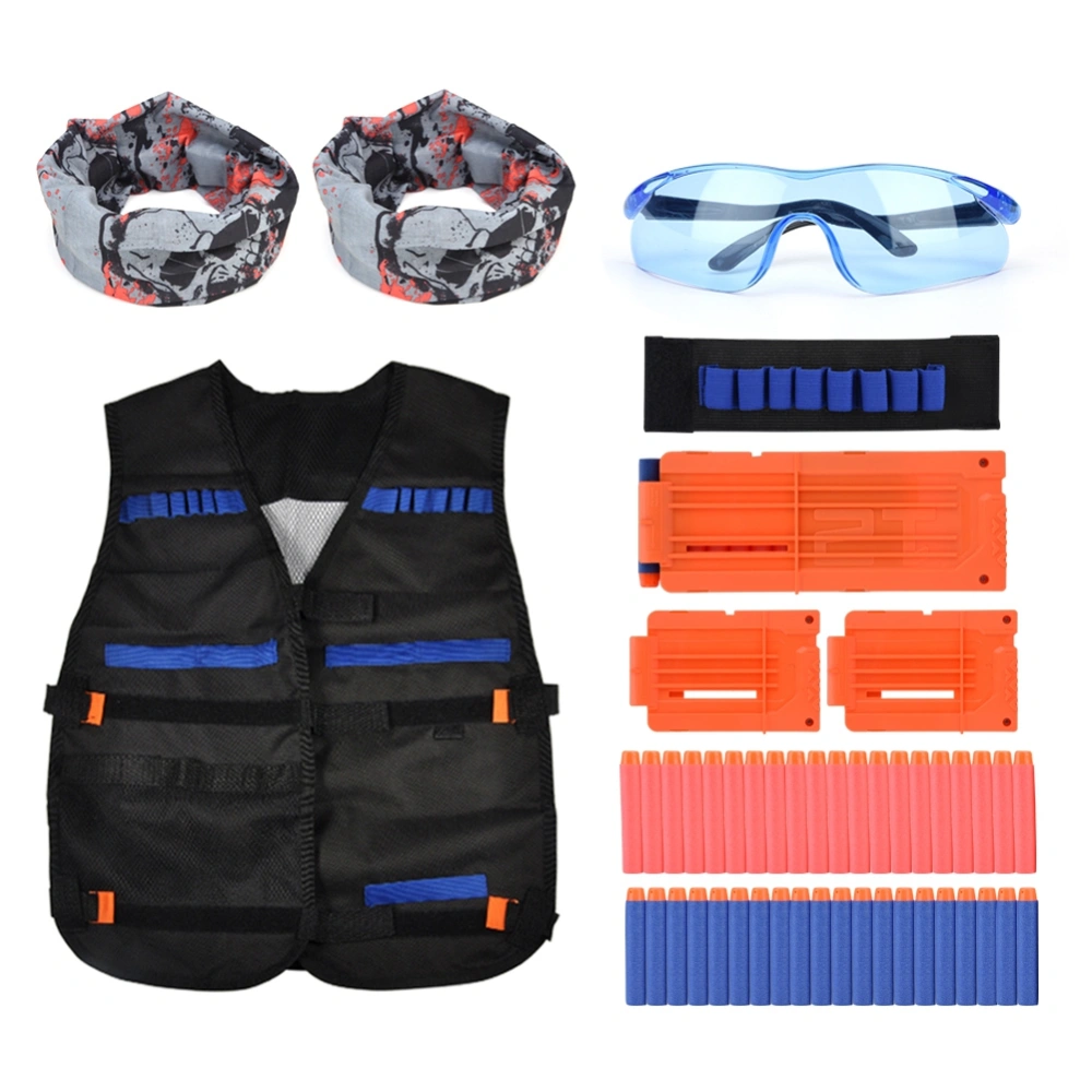 Kids Foam Dart Bullet Clips Vest with Glasses Wrist Band Hoods Funny Outdoor Game Toy Set