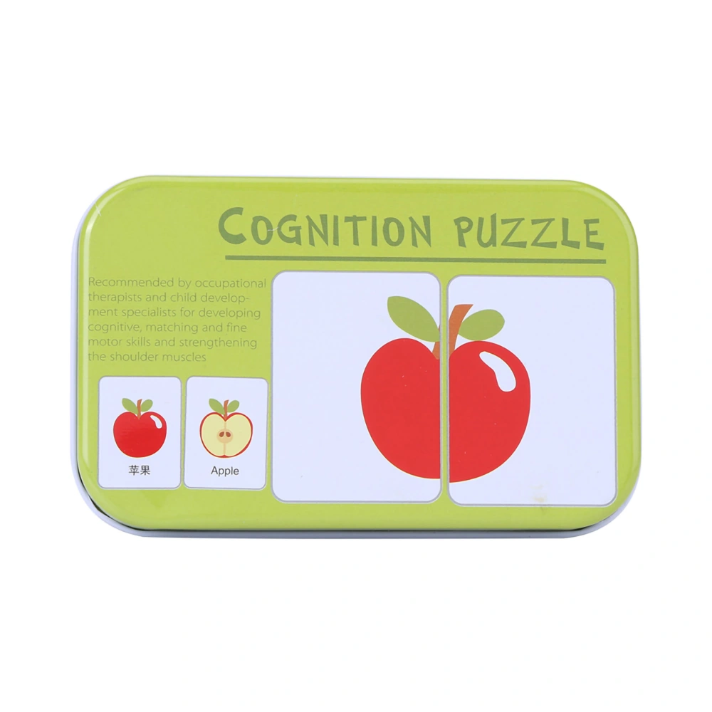 Preschool Cognitive Learning Training Puzzle Cards Baby Educational Toy With Iron Box Fruits