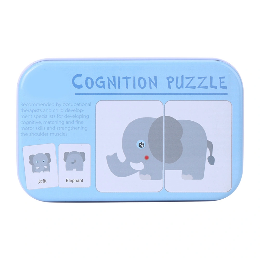 Preschool Cognitive Learning Training Puzzle Cards Baby Educational Toy With Iron Box Animals